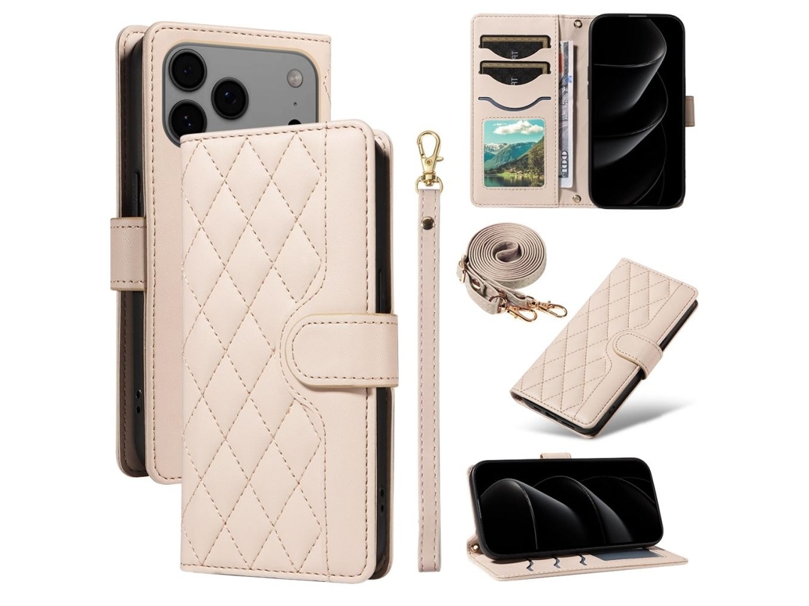Capa Carteira Em Couro Pu Com Alça Para Iphone 17 Pro Max - Damasco