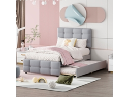 Cama Estofada 90x200 Extensível Cabeceira Ajustável Linho Cinza