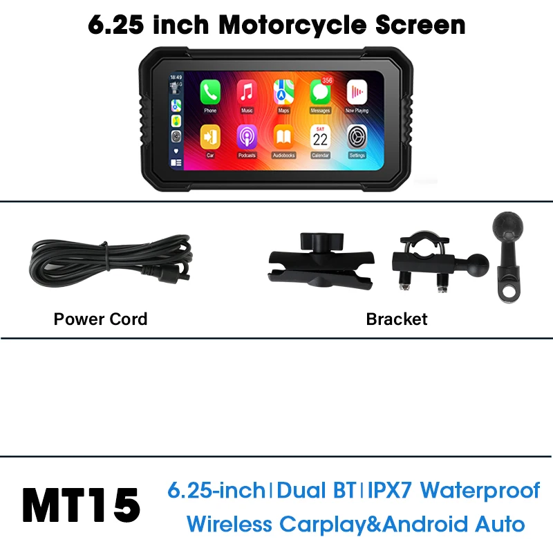 Navegador Para Motocicleta De 6,25 Polegadas (6,25 Polegadas), 4k Carplay, À Prova D'água.