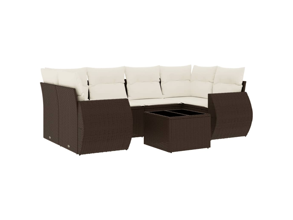 Conjunto de 7 Sofás de Jardim com Almofadões Vime Pe Castanho MAISON EXCLUSIVE (7 pcs)