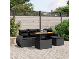 Vidaxl 6 Pcs Conjunto Sofás De Jardim C/ Almofadões Vime Pe Preto