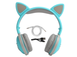 Fone De Ouvido Sem Fio Bluetooth Cat Ear Hifi Esportivo Plegável Com Luz Led Verde Brilhante