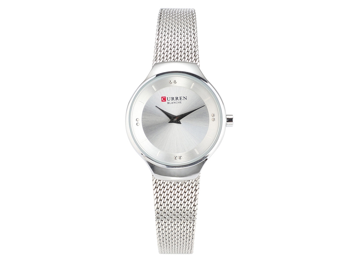 Relógio Feminino Curren 9028 Pulseira de Malha Resistente À Água Quartzo Branco