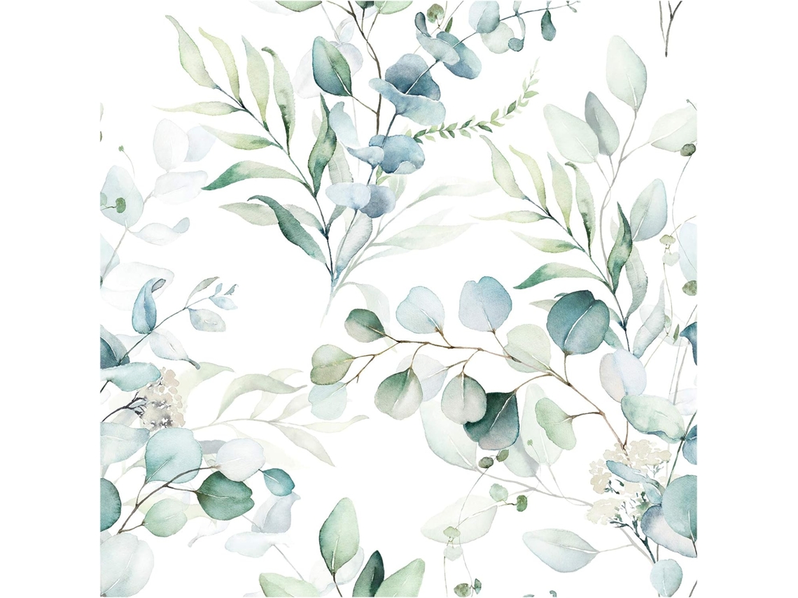Papel De Parede Autoadesivo Com Estampa Floral De Folhas Eucalipto Verde E Branco