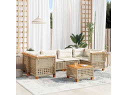Vidaxl 7 Pcs Conjunto De Sofás P/ Jardim Com Almofadões Vime Pe Bege
