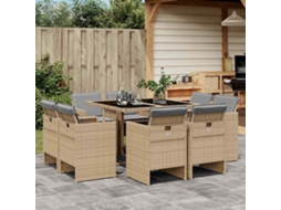Vidaxl 9 Pcs Conj. Jantar Jardim C/ Almofadões Vime Pe Bege Misturado