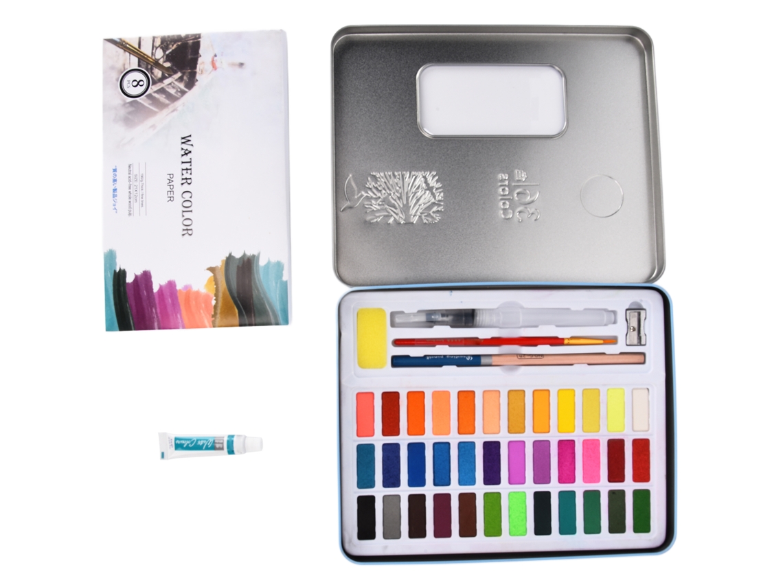 Primerox conjunto de Aquarela Sólida 36 Cores com Pincel Lápis Papel Caixa de Ferro para Arte