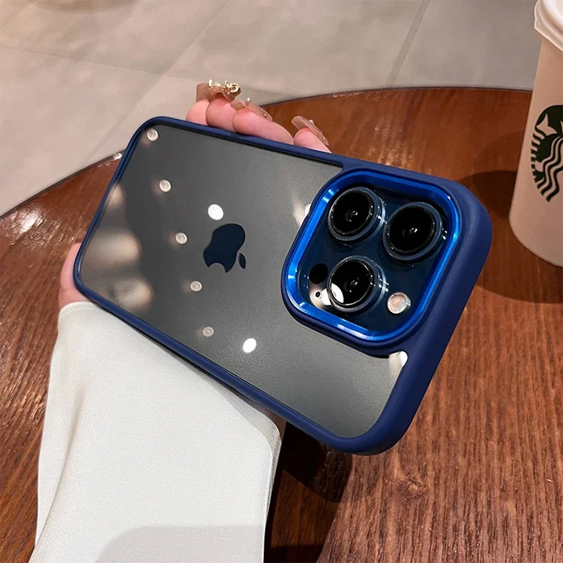 Capa Transparente À Prova De Choque Para Iphone 15 (azul Escuro), Com Moldura Macia E Câmera De Metal.