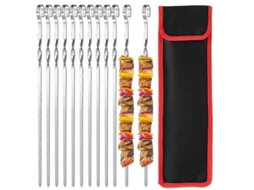 12 Espetos de Metal Plano para Churrasco 39cm Aço Inoxidável Reutilizáveis para Shish Kebob Carne Camarões
