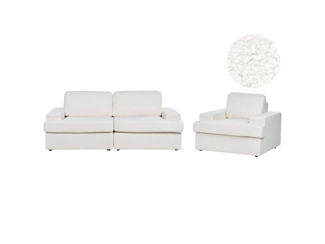 Conjunto De Sala De Estar Beliani Alla De Bouclé Blanco 208x112x86