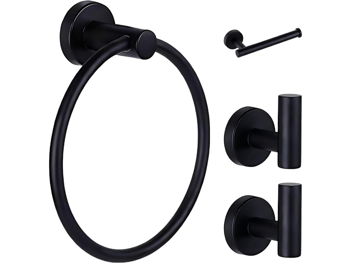 Conjunto De 4 Acessórios Banheiro Em Preto Fosco, Incluindo