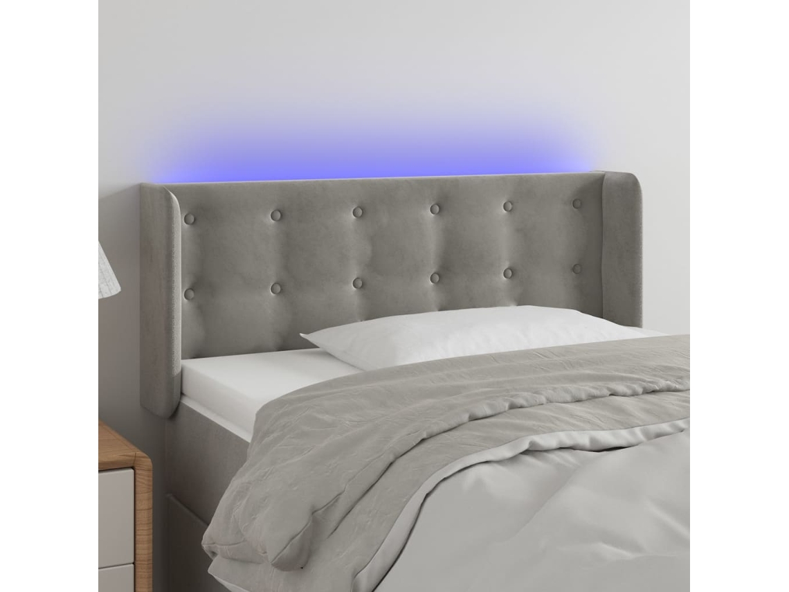Cabeceira Cama C/ Luzes Led Veludo 103x16x78/88 Cm Cinza-claro