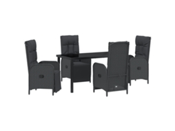 Conjunto 5 Conjunto De Jantar Para Jardim Vidaxl Preto Vime Pe (140 X 70 X 73 Cm)