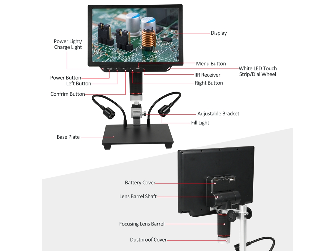 Microscópio Digital Usb 4k 13mp 10.1" Ips