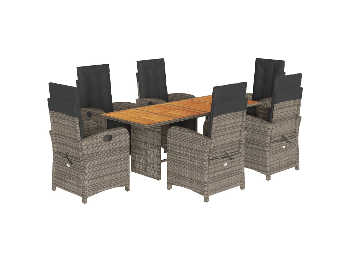 Maison Exclusive - 7 Pcs Conjunto De Jantar P/ Jardim C/ Almofadões Vime Pe Cinza