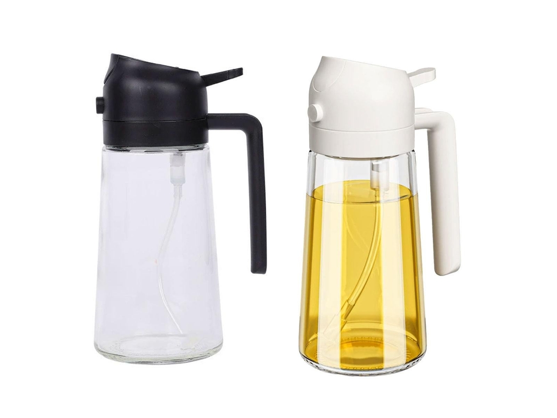 Frasco 2 Em 1 Com Spray E Dosador Para Óleo, Em Vidro, 470 Ml, Preto, Para Aplicação Controlada De Temperos Na Cozinha