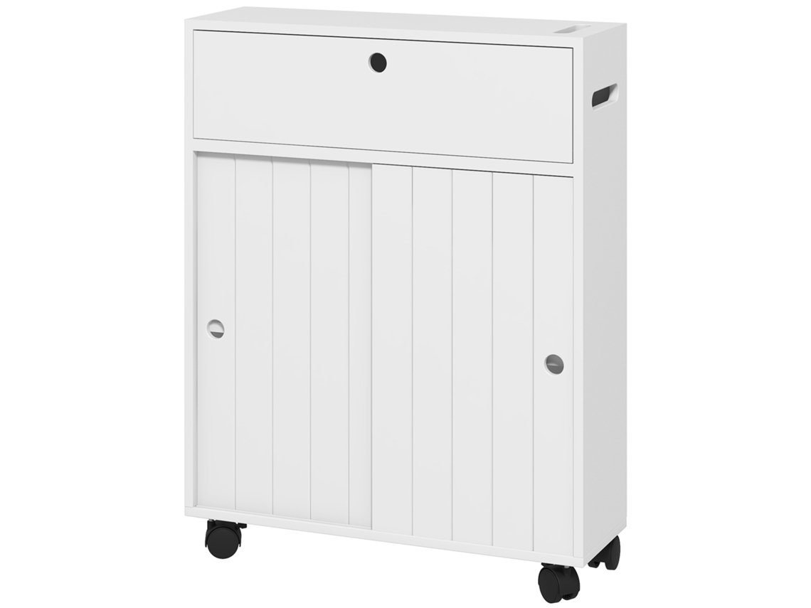 Armário Banho Rodas Suporte Papel 52x17x67cm Branco
