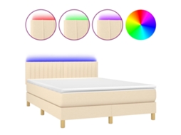 Cama Box Spring com Colchão e Led 140x200 cm Tecido Cor Creme MAISON EXCLUSIVE