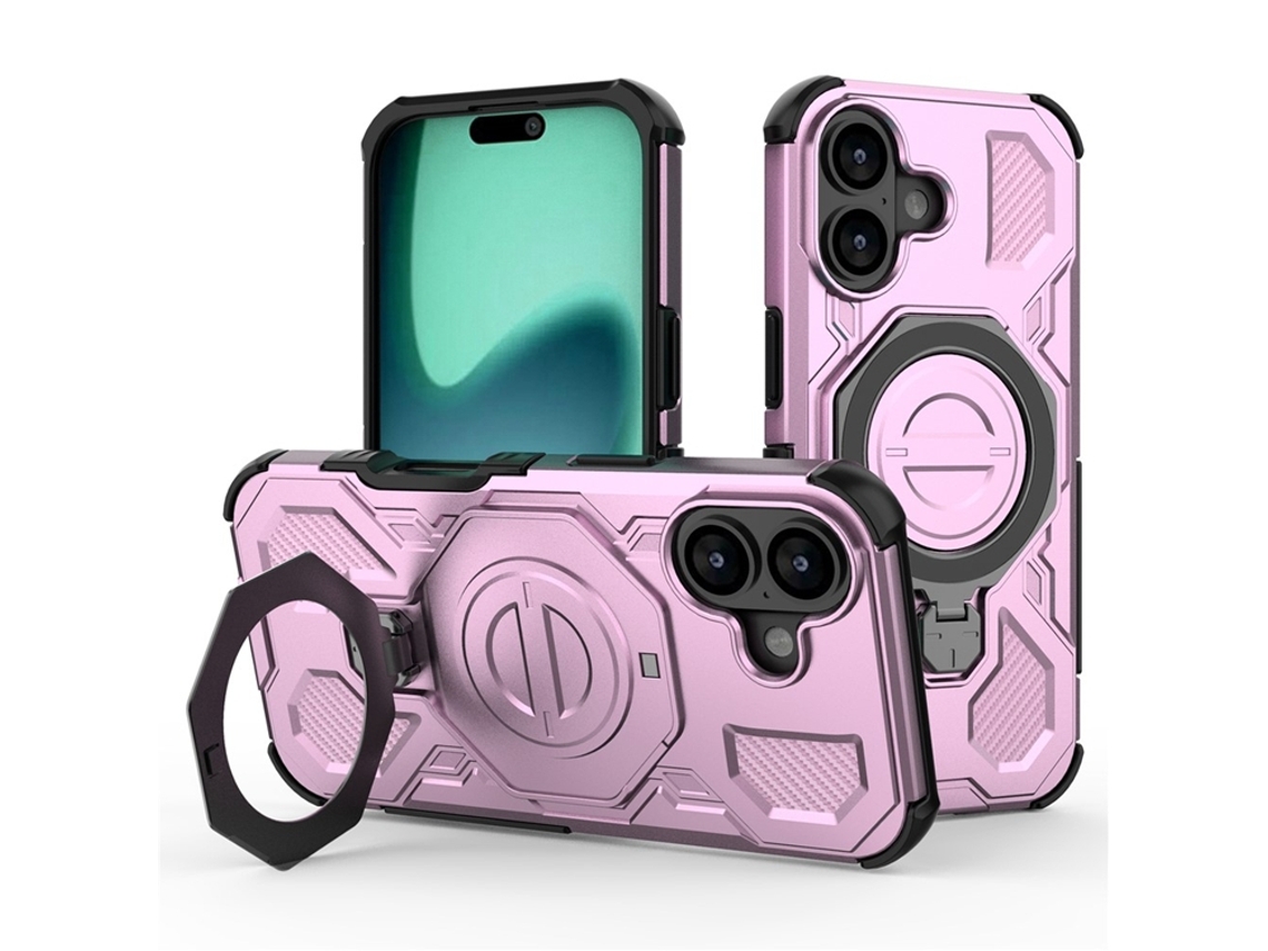 Capa Para Iphone 17 Com Suporte Giratório - Rosa