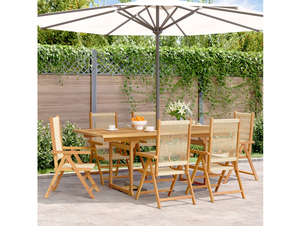 Conjunto 7 Peças Jantar P/ Jardim Polipropileno/madeira Maciça Bege Home Decor