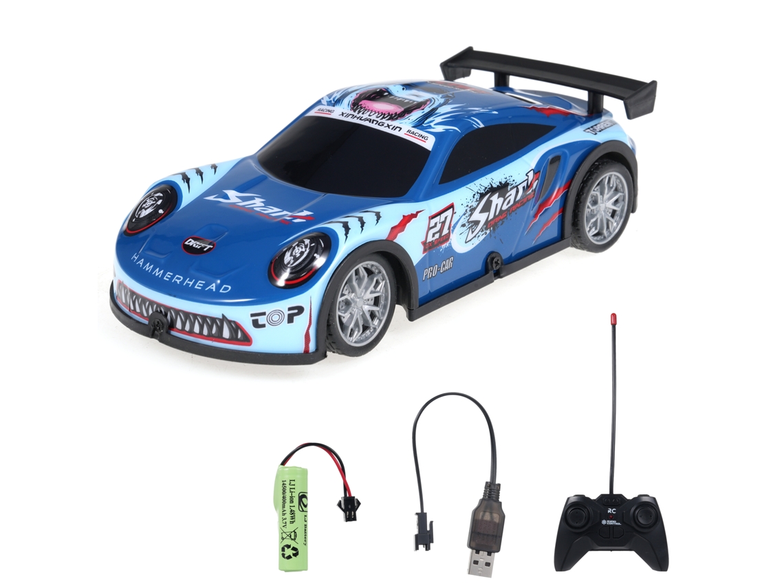 Carro De Controle Remoto 1:22, Veículo De Corrida Elétrico Com Luzes, Presente Para Adultos E Crianças, Azul