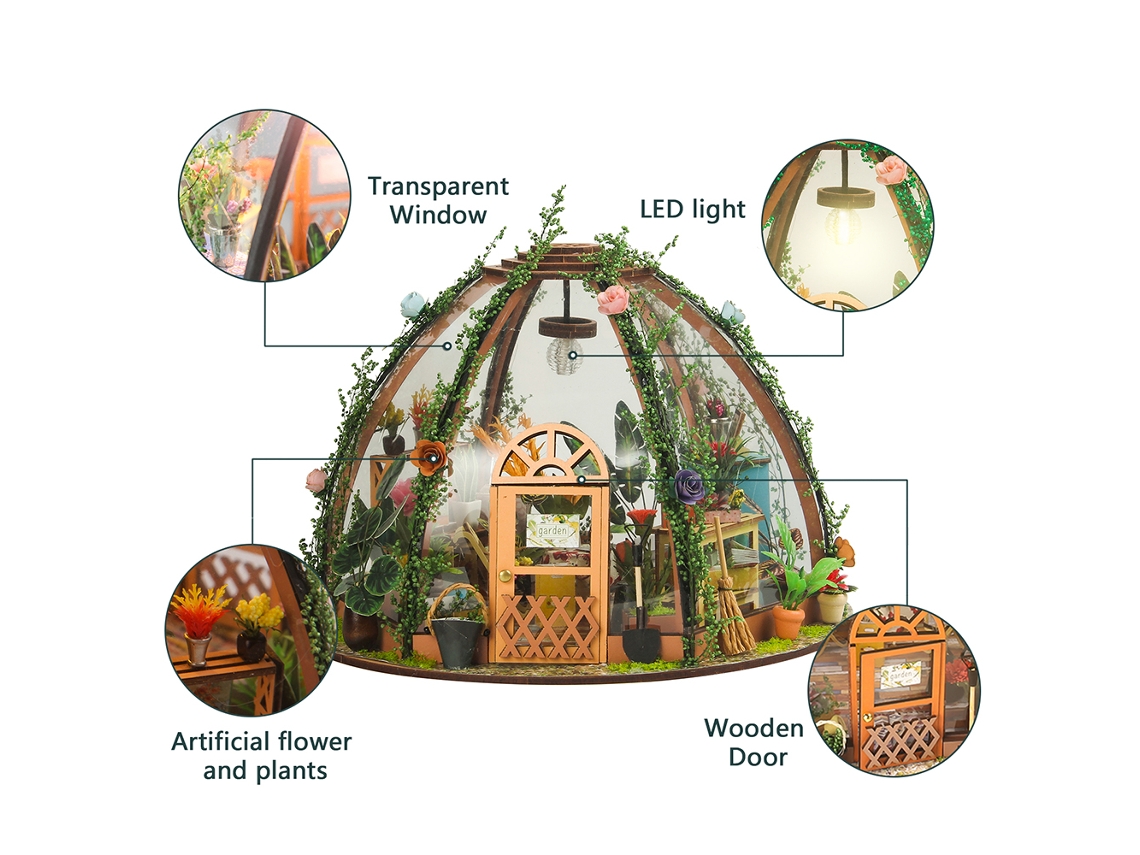 Kit De Casa De Bonecas Miniatura De Madeira Diy Com Luz Led Casa Verde Estrela Floral Para Crianças