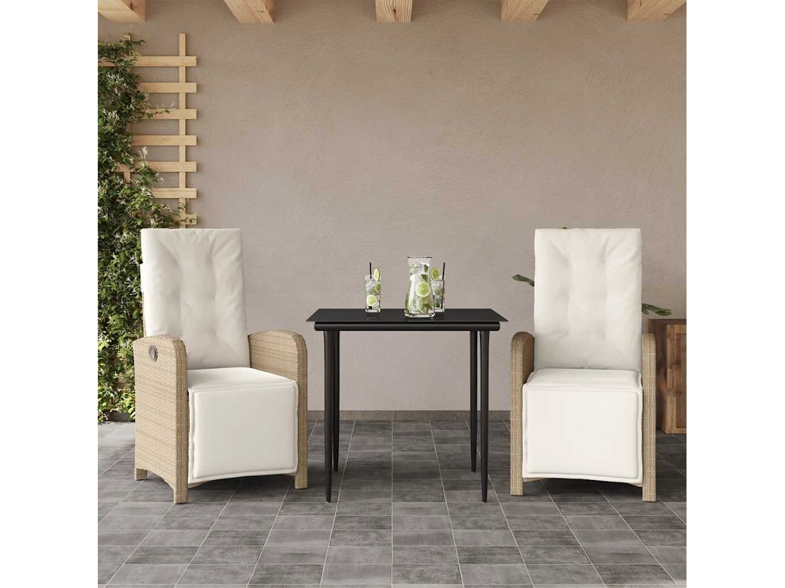 Vidaxl 3 Pcs Conjunto Bistrô Com Almofadões Vime Pe Bege