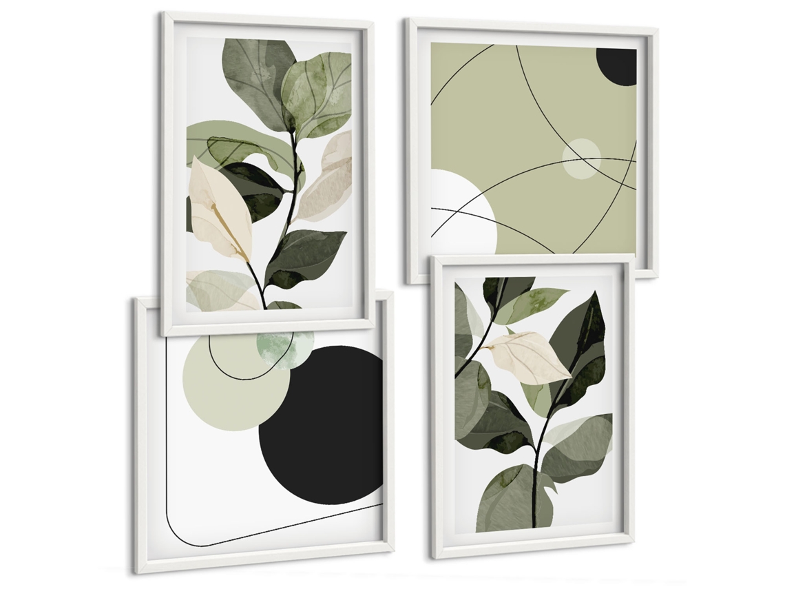 Composição De Quadros Motivos Vegetais Escandinavos Espelharte (4 Peças)