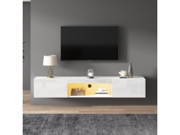 Móvel De Tv Montado Na Parede 160x31x22cm - Branco, Com Iluminação Led, Controlo Por Aplicação Bluetooth, Capacidade De Carga 30kg