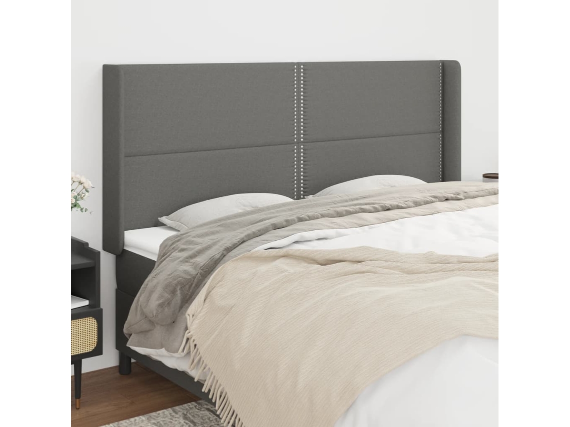 Vidaxl Cabeceira Cama C/ Abas Tecido 183x16x118/128 Cm Cinzento-escuro