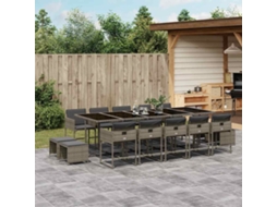 Vidaxl 15 Pcs Conjunto Jantar P/ Jardim C/ Almofadões Vime Pe Cinzento