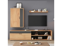Conjunto de Parede para TV 140x35x39 cm, Móvel de Sala Moderno com Painel, Estante e Prateleira de Parede, Cor Madeira e Preto BTFORUS