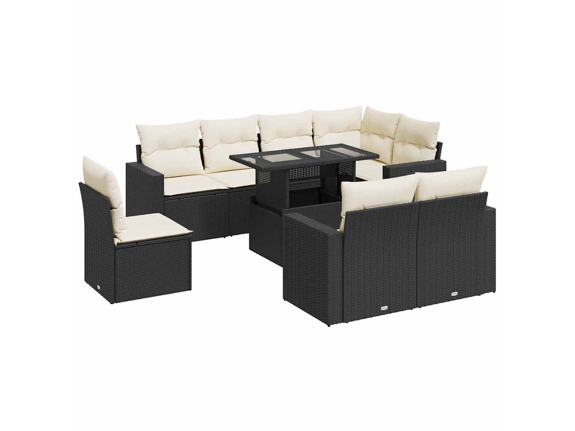 Conjunto de 9 Sofás para Jardim com Almofadões Vime Pe Preto MAISON EXCLUSIVE (N/A)