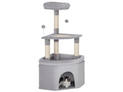 Árvore Para Gatos, Torre De Atividades Com Postes De Sisal Para Arranhar, Plataforma, Esconderijo, Tecido Macio, Bolas, 49x49x114cm Cinza Claro
