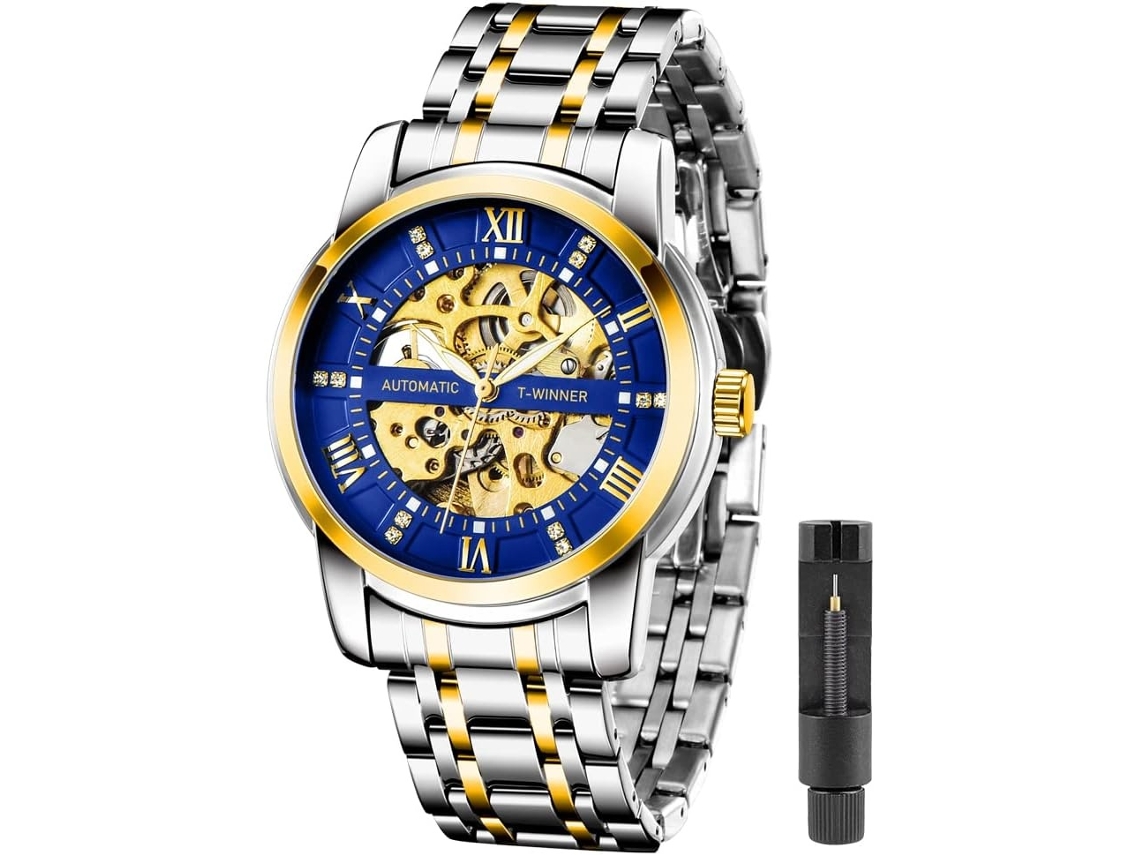 Lurelia Relógio Mecânico Masculino, Movimento De Quartzo, Automático, Luminoso, Mostrador Esqueleto, Aço Inoxidável, Resistente À Água