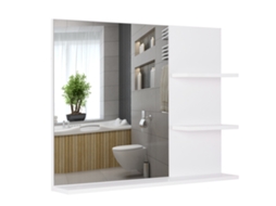 Espelho Para Casa De Banho De Para Pendurar Na Parede Com 3 Prateleiras 60x10x47cm Branco