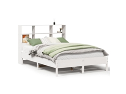 Cama com Estante Pinho Maciço Branco MAISON EXCLUSIVE (160x200 cm)