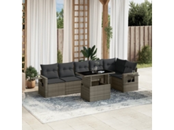 Vidaxl 7 Pcs Conjunto Sofás P/ Jardim C/ Almofadões Vime Pe Cinzento
