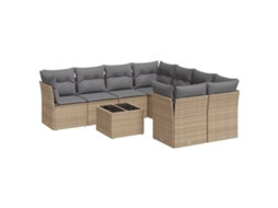 Conjunto de 9 Sofás para Jardim com Almofadões Vime Pe Bege MAISON EXCLUSIVE (90x200 cm)