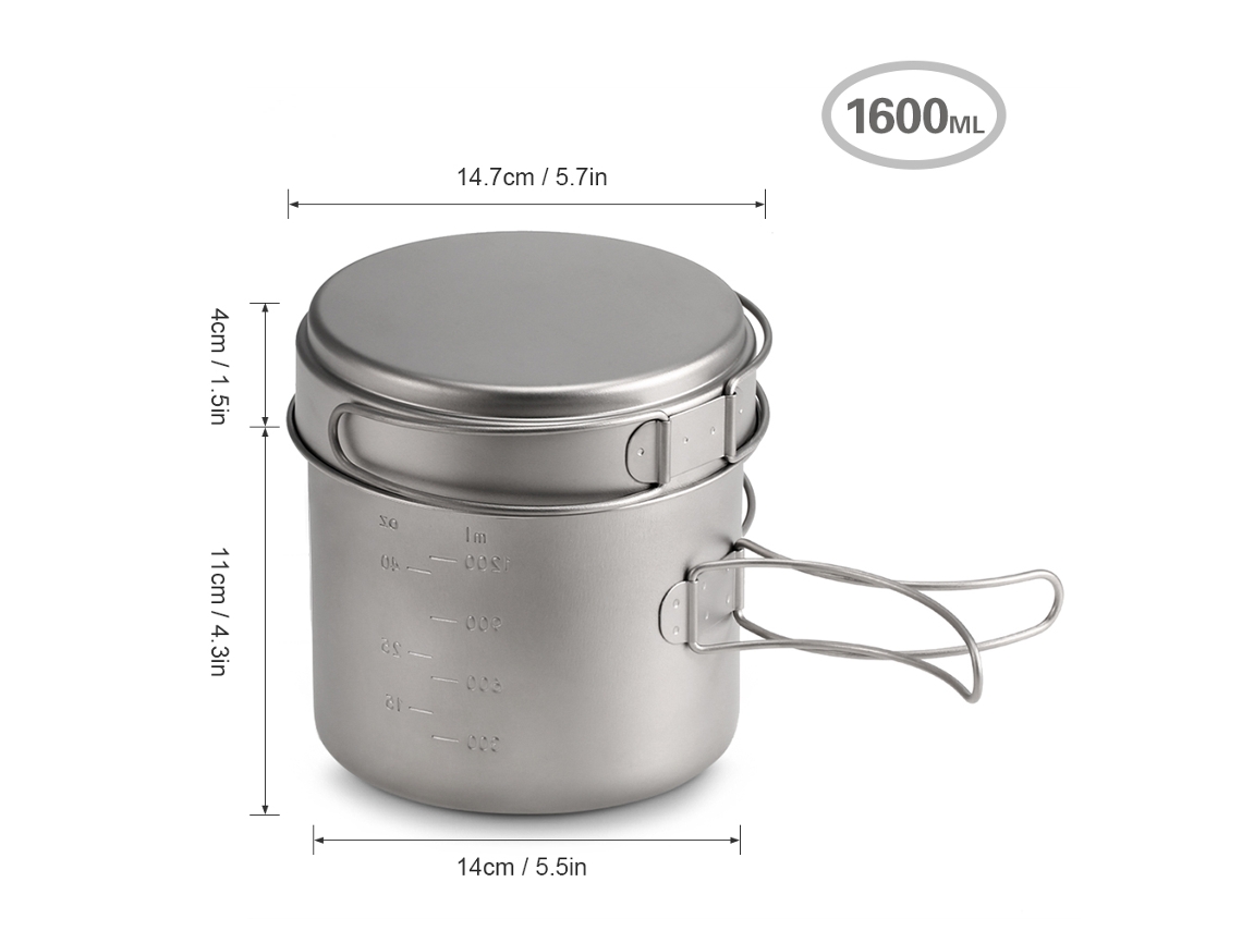 Conjunto de Panelas de Titânio 1100/1600ml para Camping Leve