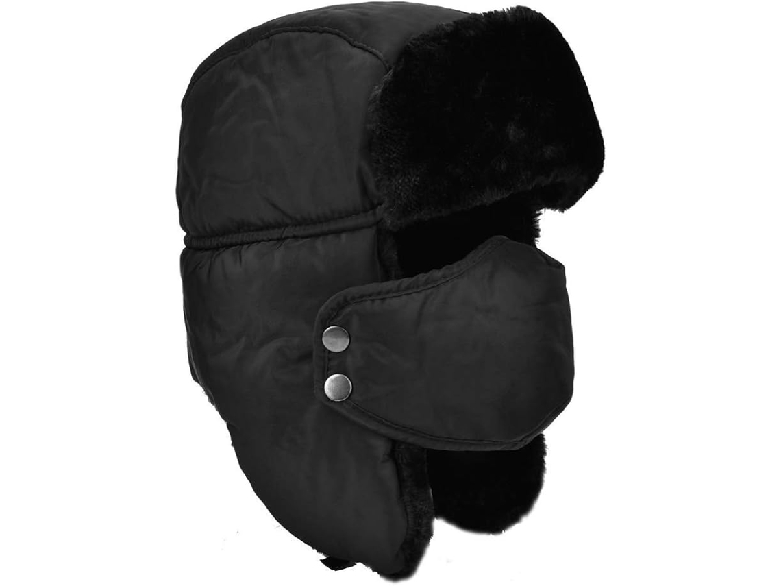 Chapéu de Aviador, Pele, Preto, À Prova D‘água com Abas e Aquecedor ZYBLSSBB