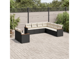 Vidaxl 9 Pcs Conjunto De Sofás P/ Jardim C/ Almofadões Vime Pe Preto