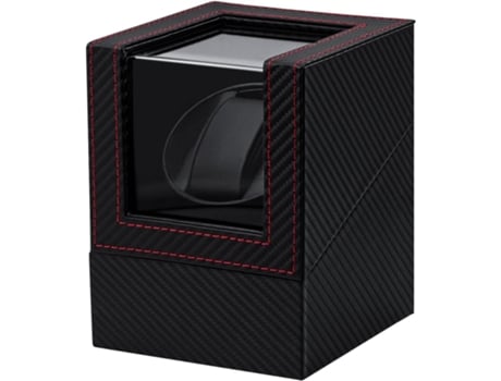Caixa de Relógio Automática para 1 Relógio com Motor Silencioso Couro com Padrão de Fibra de Carbono Preto Vermelho TRANTECH