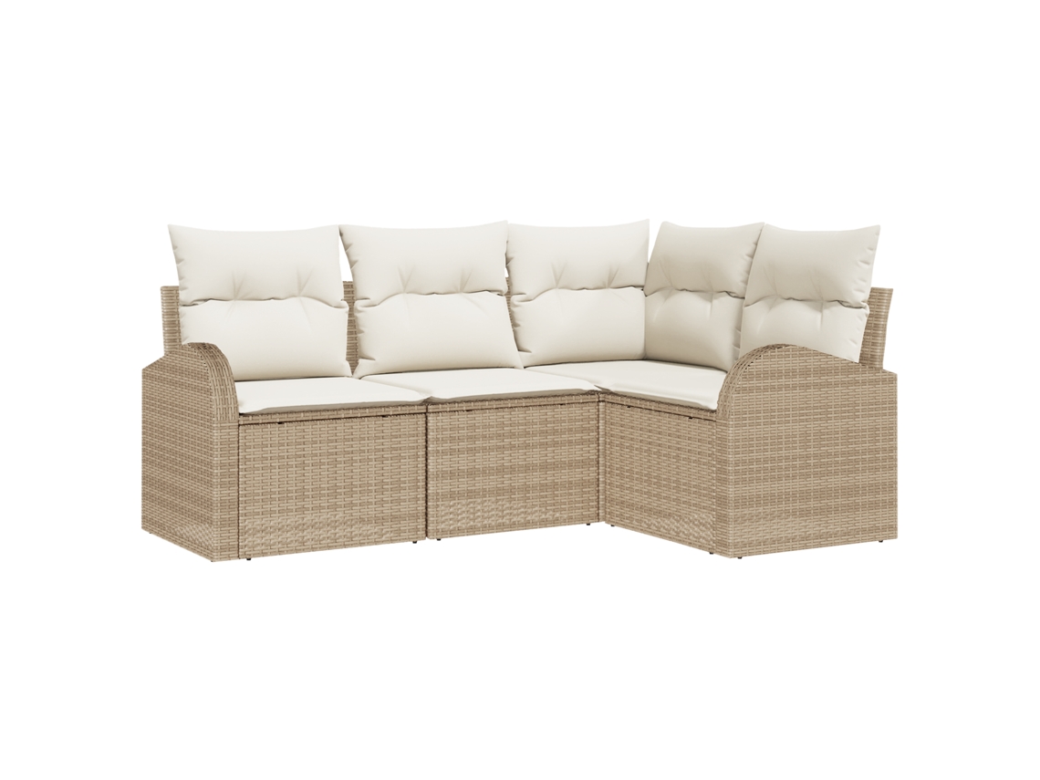 Conjunto 4 Sofá De Jardim Vidaxl Bege Vime Pe (179 X 124 X 85 Cm)