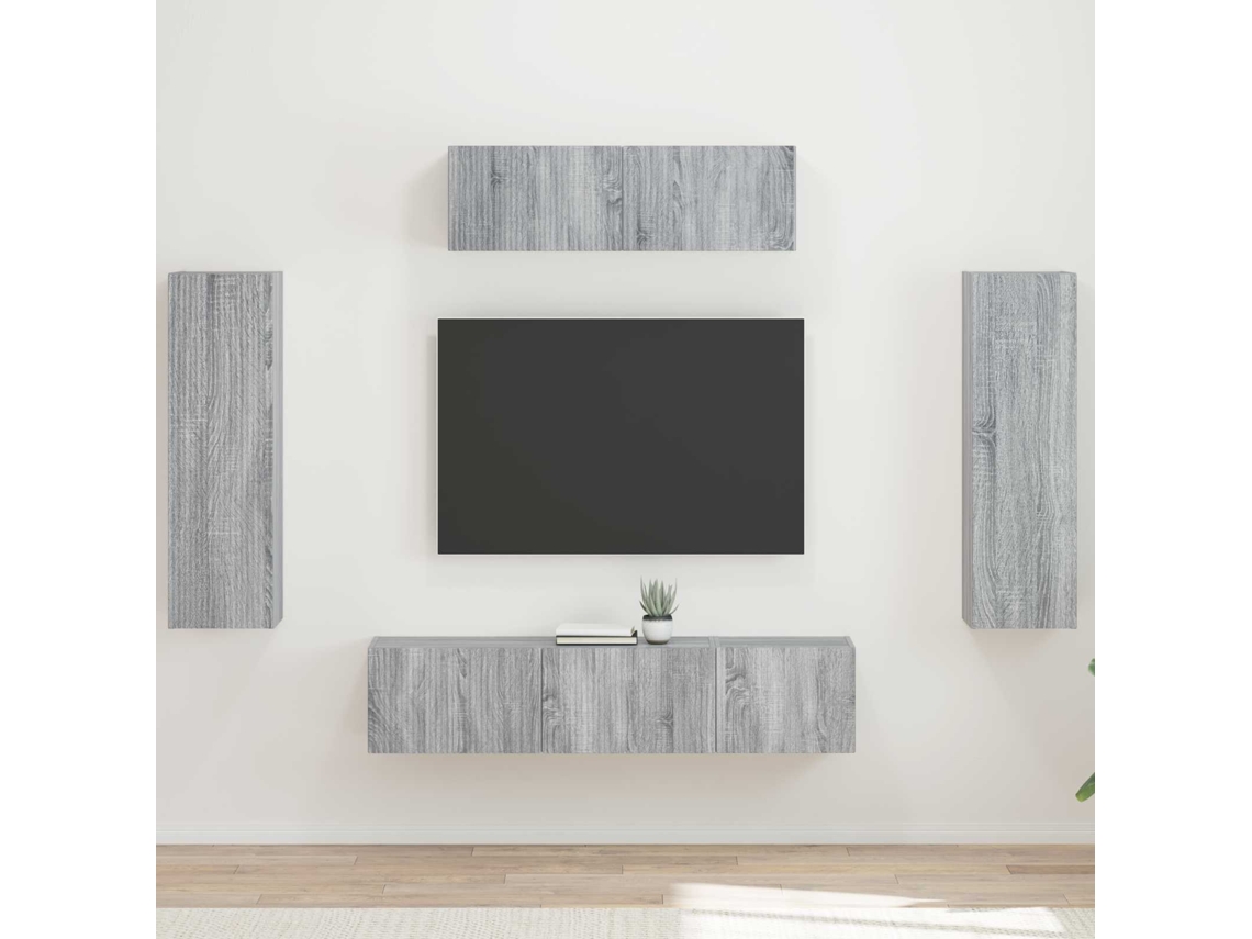 Vidaxl Gabinete Para Tv 5 Unid. Cinza Sonoma