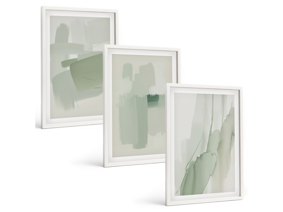 Conjunto De Pinturas Padrões Abstratos Em Aquarela Moldura Branca Quadros Para O Escritório Espelharte (3 Piezas De 40x60 Cm)