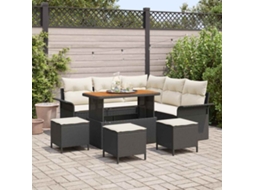 Vidaxl Conjunto De Sofá De Jardim Com Almofada 9 Pcs Preto E Creme