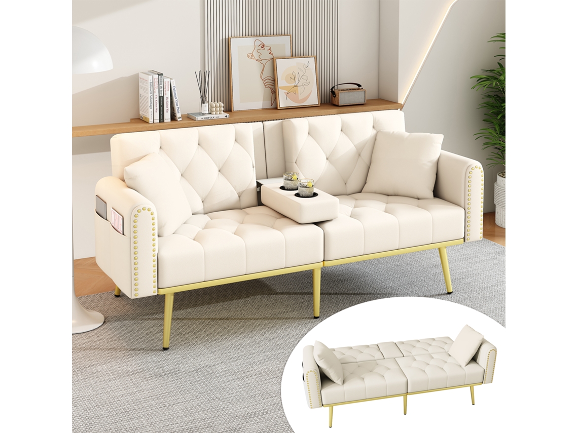 Sofá-cama 2l Bege, Reclinável, 3 Ângulos, Porta-copos.-kd