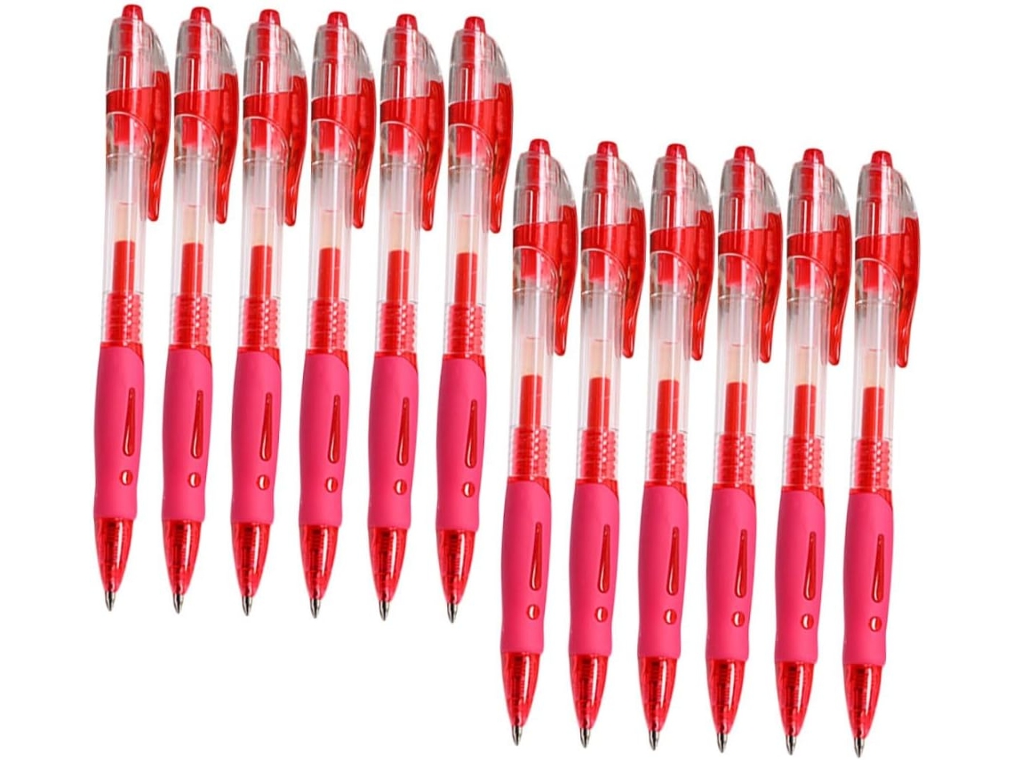 Conjunto De 12 Canetas Esferográficas Galpada, Em Gel, Vermelhas,