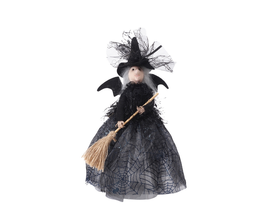 Boneca Bruxa Decorativa Halloween Com Saias Leves E Vassoura